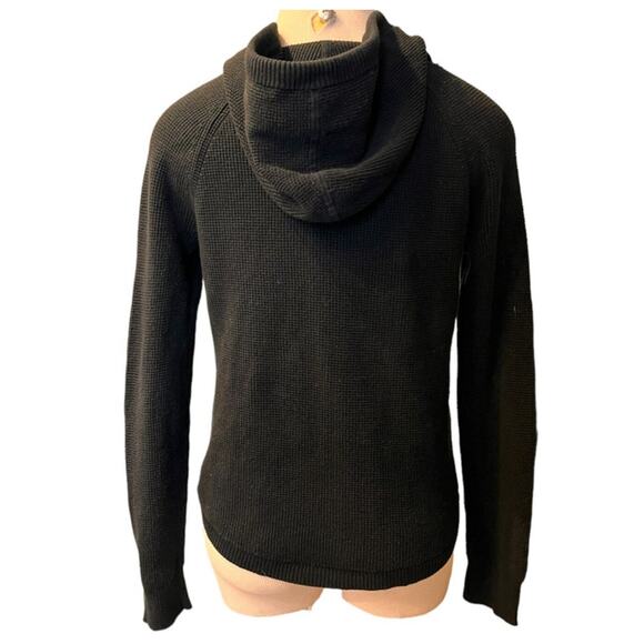 Lauren Ralph Lauren Waffle Knit Hoodie Curved Hem S Black Gorpcore Cozy Weekend - Picture 3 of 11